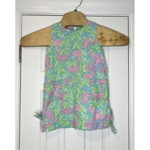 Lilly Pulitzer Youth Girls Shift Dress Blue Green Pink Flamingos‎ 6